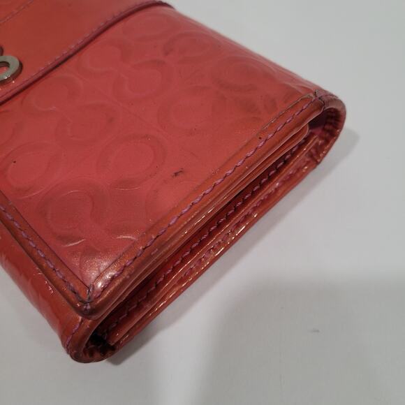Coach Envelope Wallet Red Pink Large Patent Leather Convertible Bag Fair - Picture 11 of 11